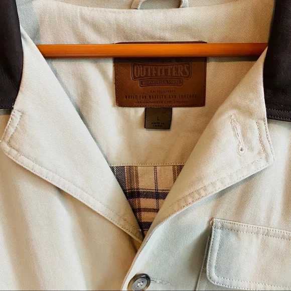 OUTFITTERS Roundtree & Yourke Tan Field Jacket w Brown Leather Collar Size L NWT